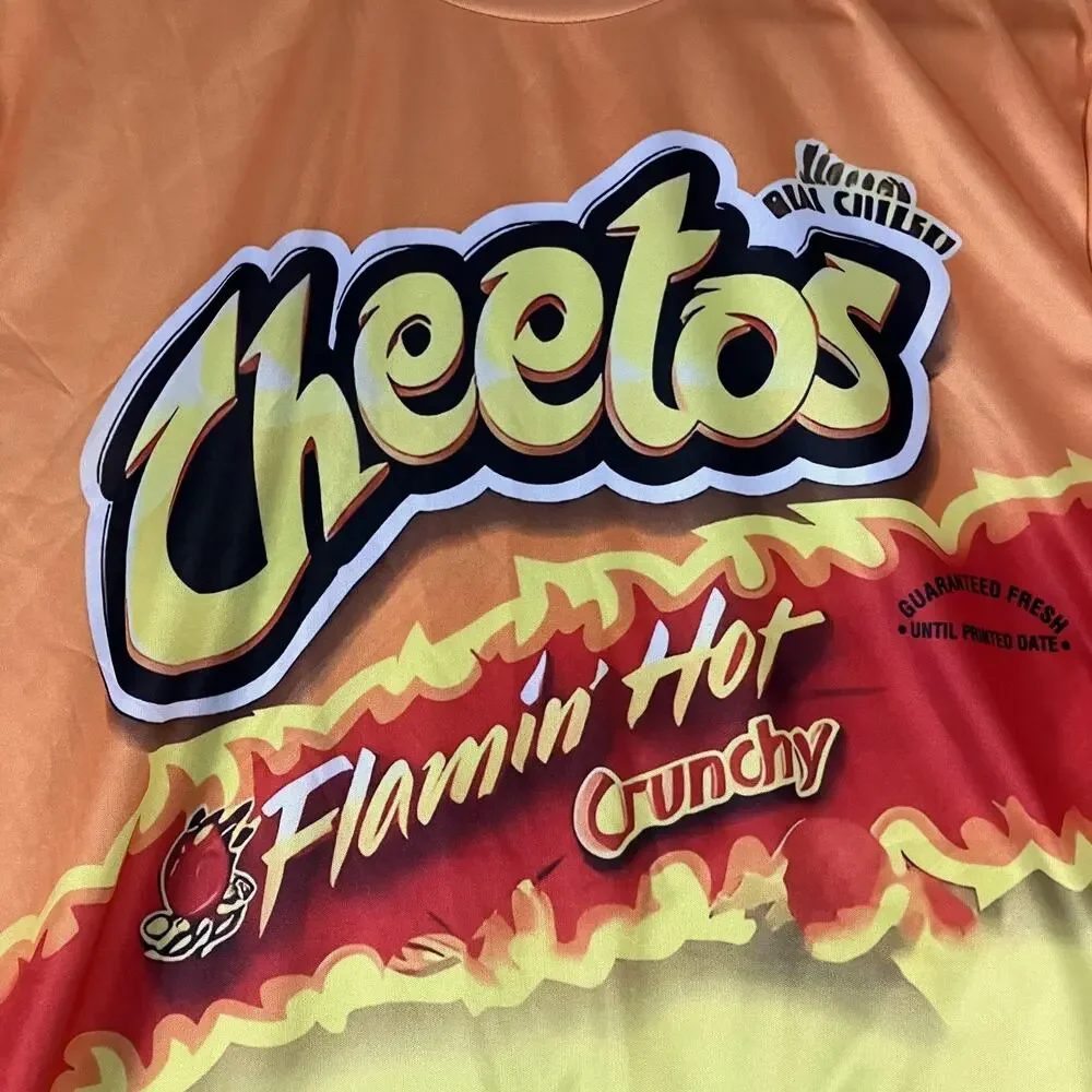 Cheetos Shirt Mens Medium Orange‎ Flamin' Hot Crunchy Graphic Allover Print